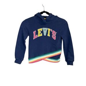 Levi's Kids Girls Navy Rainbow Stripe Hoodie Sweatshirt - Size 6X